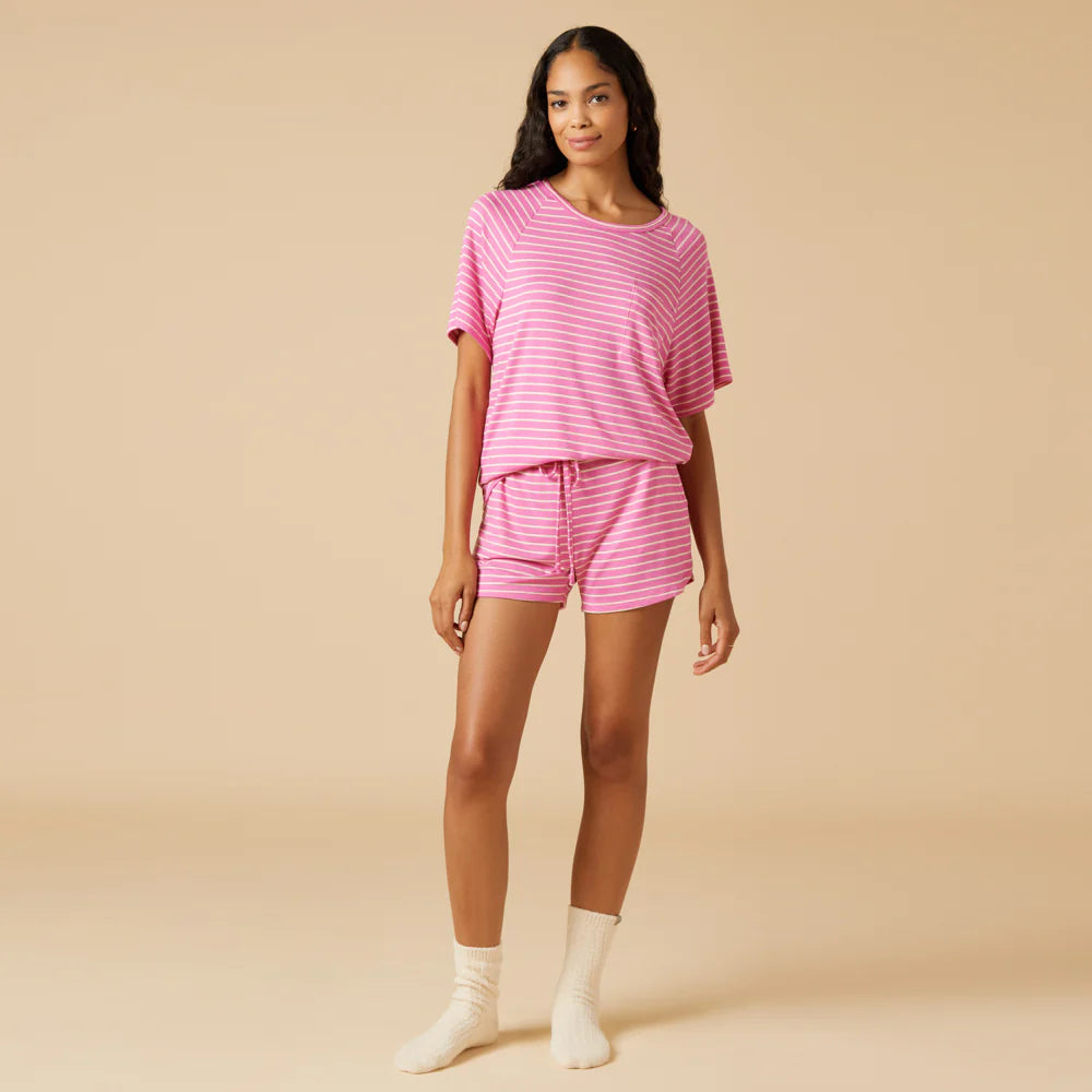 Dream Slouchy Tee Top Shorts Lounge Set Fuchsia - Bella Boutique