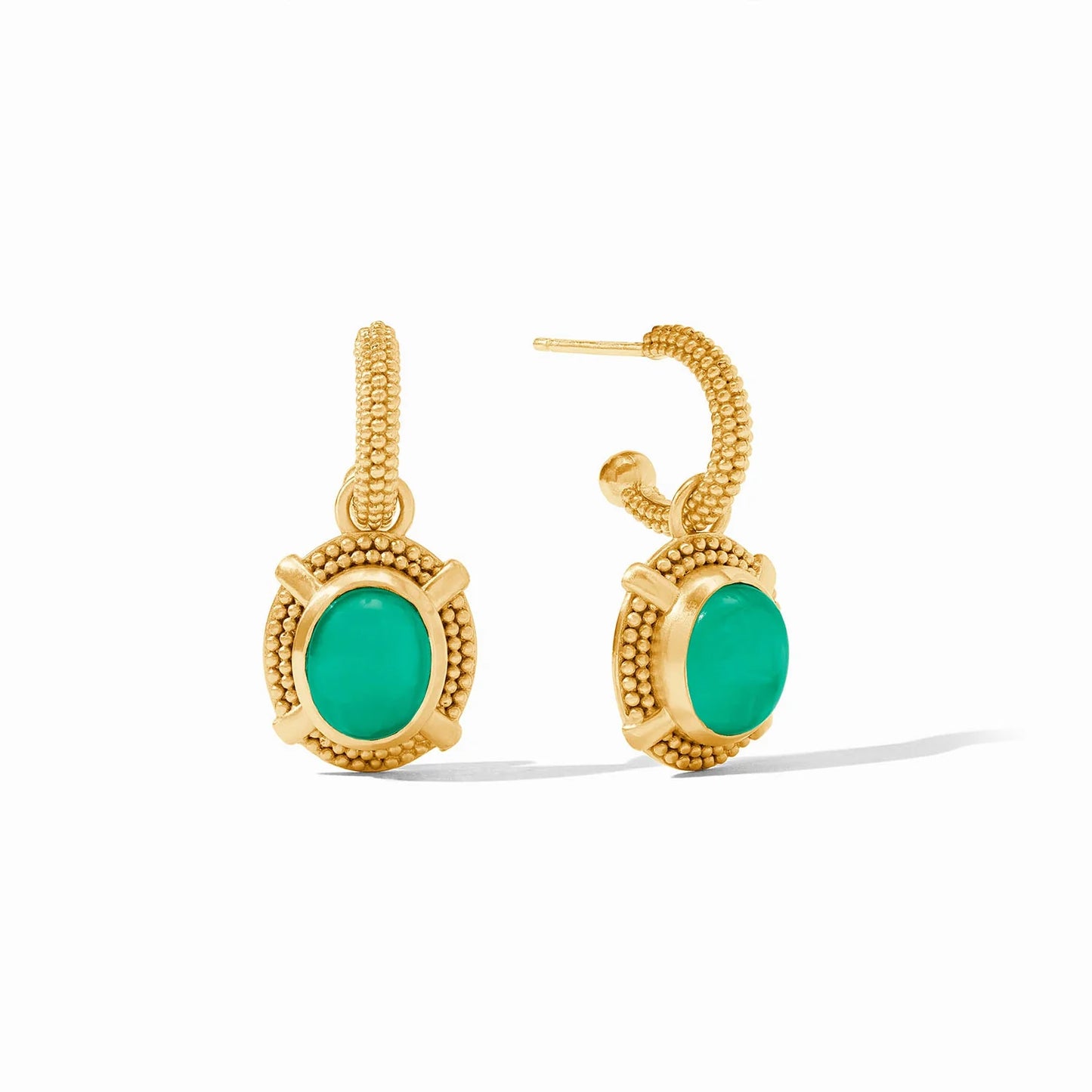 Cabochon Hoop and Charm Earring Irid. Emerald Green