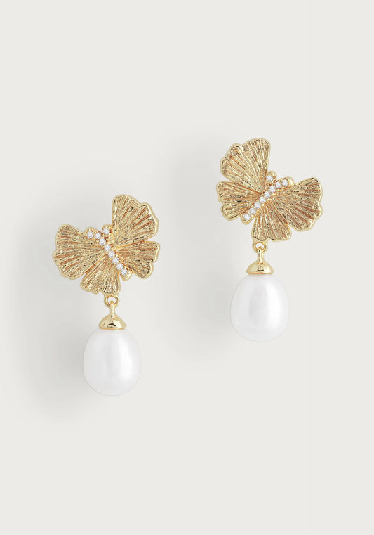 Butterfly With Pearl Drop Earrings