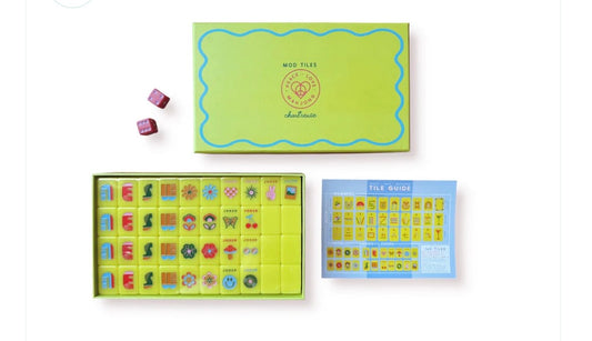 Mod Chartreuse Peace Love Mahjong Tiles and Pouch - Bella Boutique