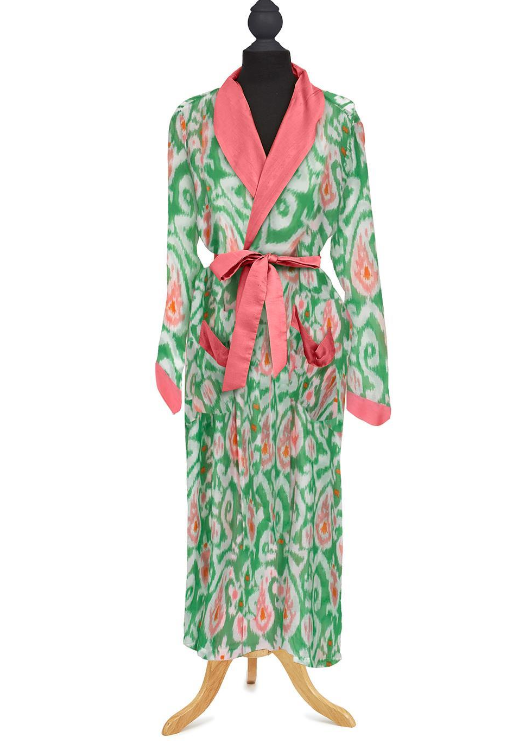 Ikat Print Green Robe Gown