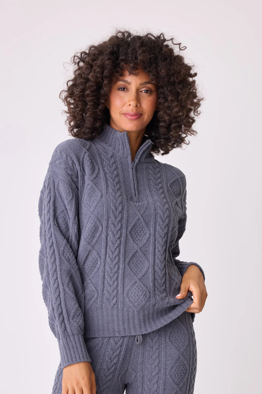 Cozy Chenille Cable Partial Zip Pullover