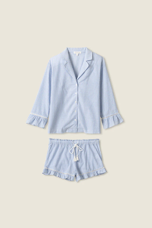 Blue White Striped Daisy PJ Set