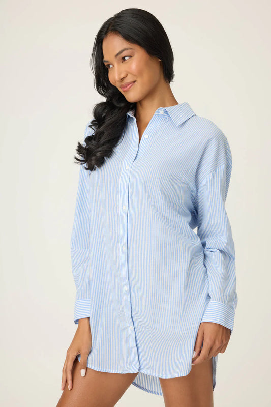 Blue White Striped Daisy Nightshirt - Bella Boutique
