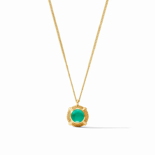 Cabochon Solitaire Necklace Iridescent Emerald Green -OS