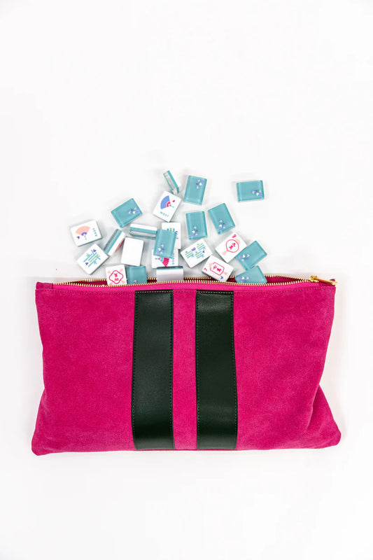 Bright Pink/Olive Suede Tile Bag Bird Bam Boutique - Bella Boutique