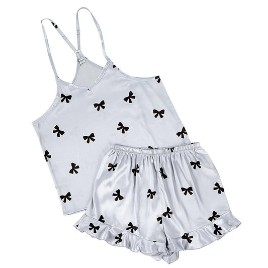 Cami + Ruffled Short - Black Bows