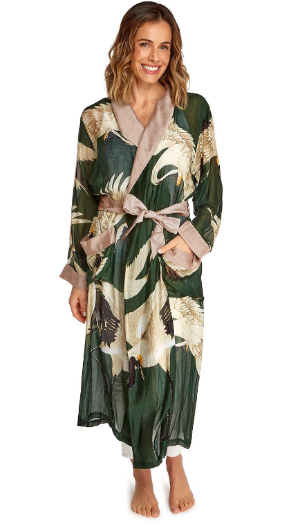 Heron Print Forest Green Robe