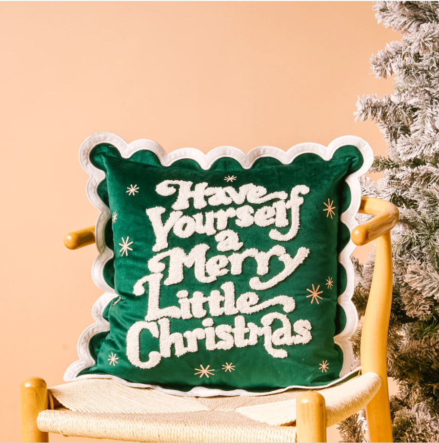 Merry Little Christmas Scalloped Square Throw Pillow - Bella Boutique