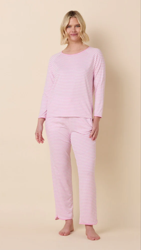 Essential Stripe Pima Knit Simple Set Pink - Bella Boutique