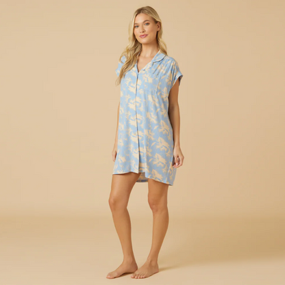 Caftan Mini Sleep Shirt Sky Blue Floral - Bella Boutique