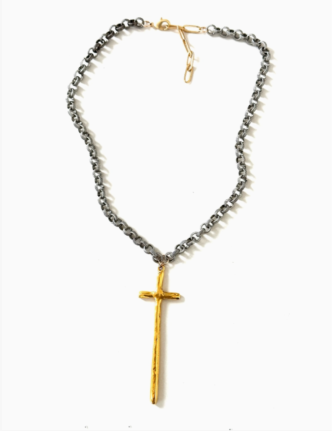 Silver Chain Gold Cross - Bella Boutique