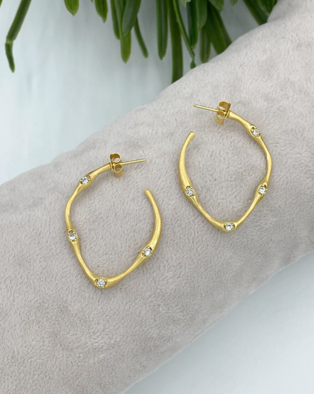 Organic-look handmade earrings with cubic zirconia - Bella Boutique