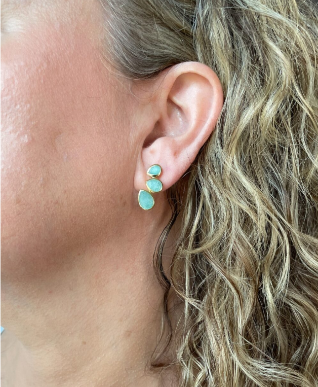 Amazonite triple teardrop post earrings - Bella Boutique