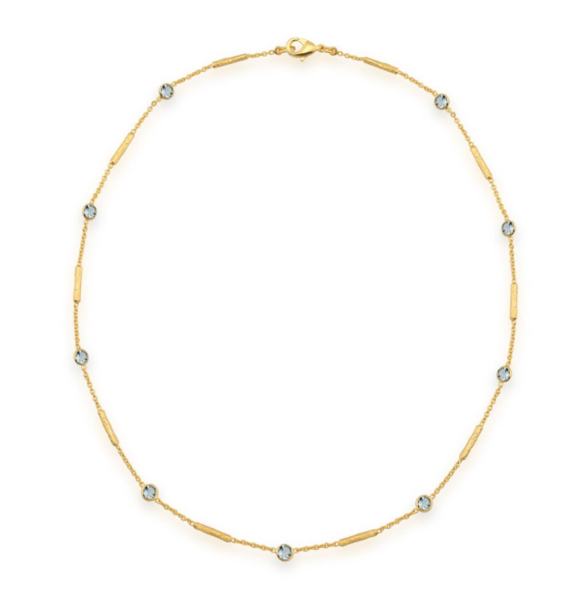 Blue topaz necklace with textured tube spacers - Bella Boutique