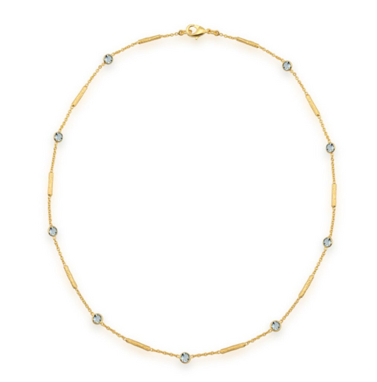 Blue topaz necklace with textured tube spacers - Bella Boutique