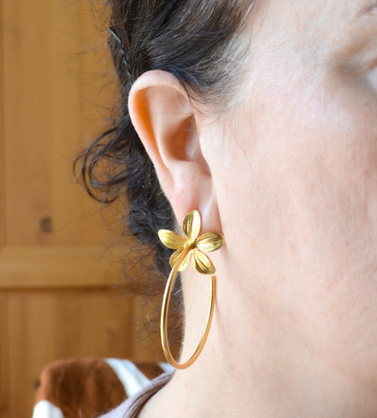 Gold Plated Flower Hoop Post Earrings - Bella Boutique