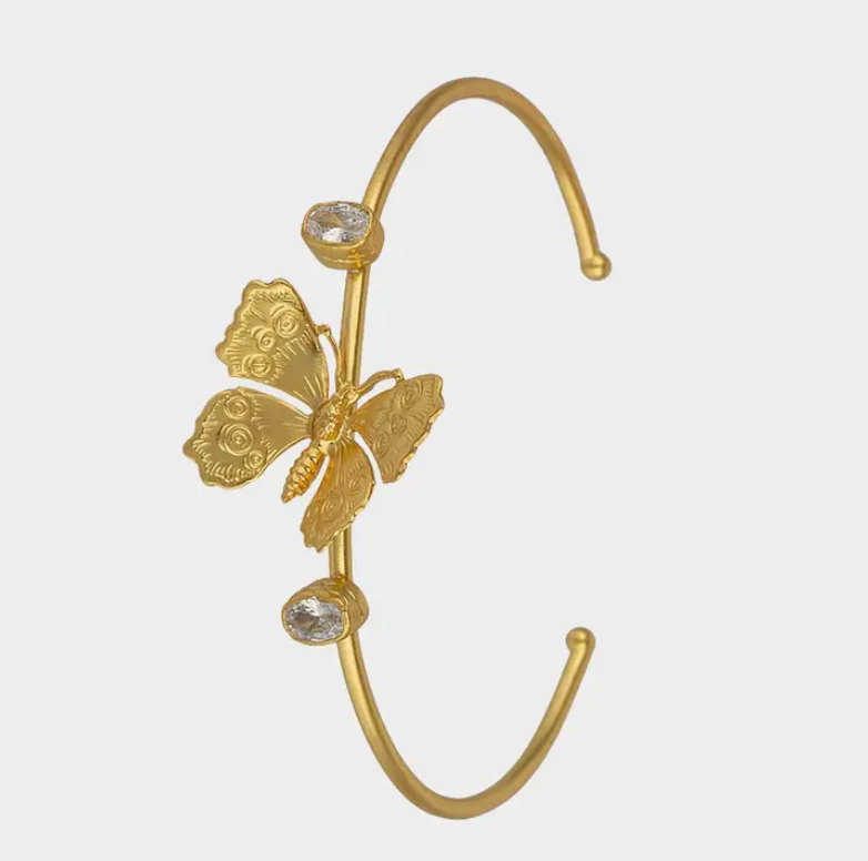 Gold Plated Butterfly Bangle with Cubic Zirconia - Bella Boutique