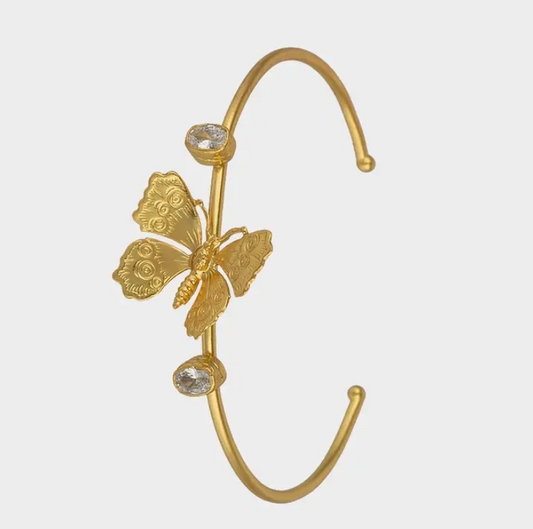 Gold Plated Butterfly Bangle with Cubic Zirconia - Bella Boutique
