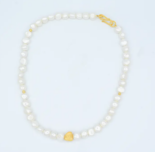 Pearl Necklace with Matte Gold Bead - Bella Boutique