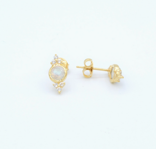 Labradorite Stud Earrings with Sparkling Topaz Accents - Bella Boutique