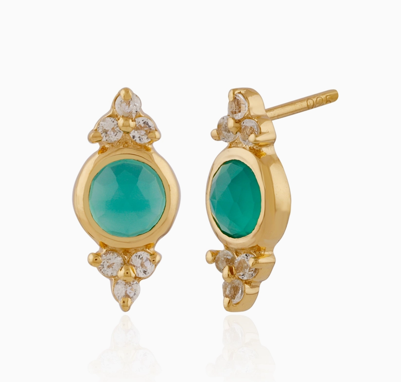 Green Labradorite Studs with Topaz Accents - Bella Boutique