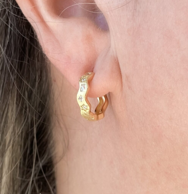 Gold-Tone Huggie Earrings with Sparkling Cubic Zirconia - Bella Boutique