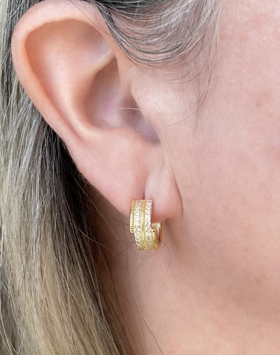 Two-Row Cubic Zirconia Huggie Inspired Earrings - Bella Boutique