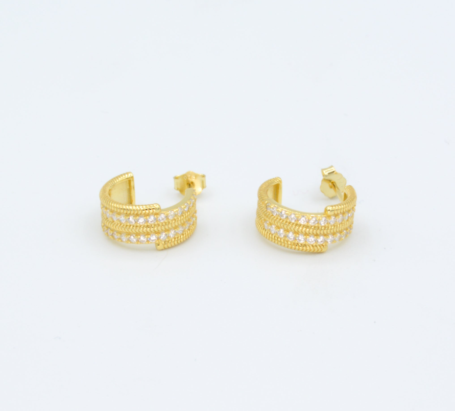 Two-Row Cubic Zirconia Huggie Inspired Earrings - Bella Boutique