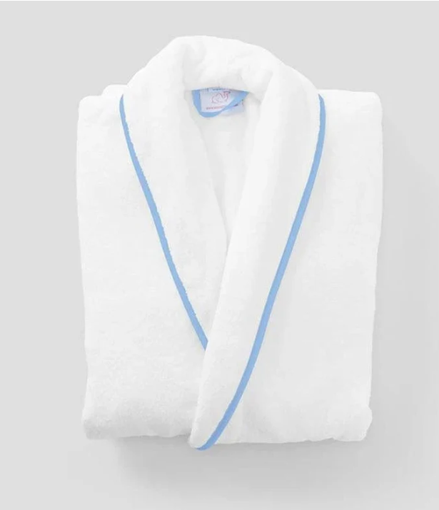 Women's Long Signature Robe White French Blue Trim
