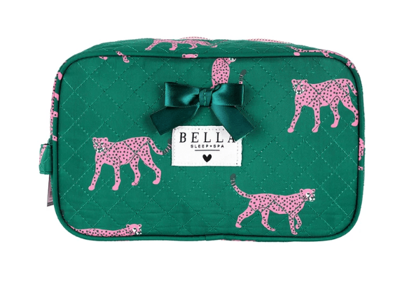 Quilted Cosmetic Bag - Green + Cheetahs - Bella Boutique
