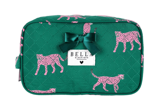Quilted Cosmetic Bag - Green + Cheetahs - Bella Boutique