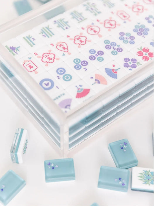Classic Tile Mahjong Set Bam Bird Boutique Teal with Acrylic Box - Bella Boutique