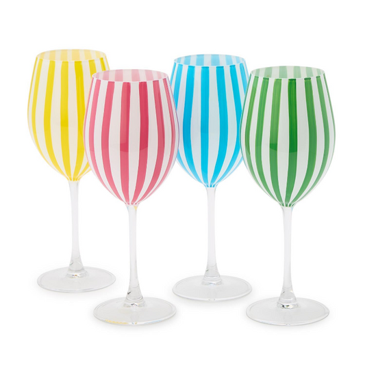 Striped Stemmed Wine Glass S/4 - Bella Boutique