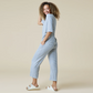 Dream Relaxed Vneck Capri Lounge Set Sky Blue Stripe - Bella Boutique
