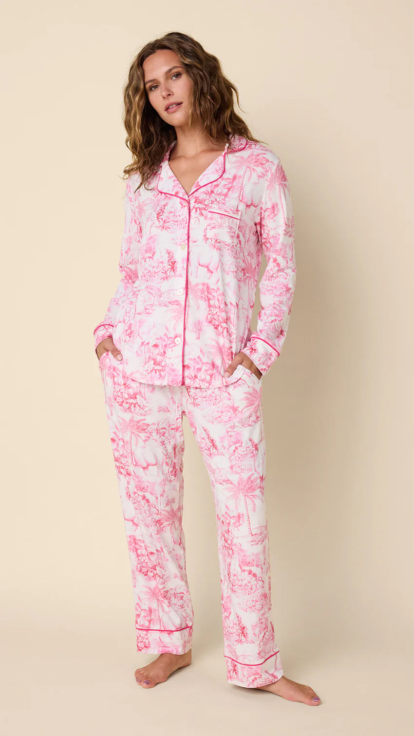 Palm Grove Toile Pima Knit Long Pajamas