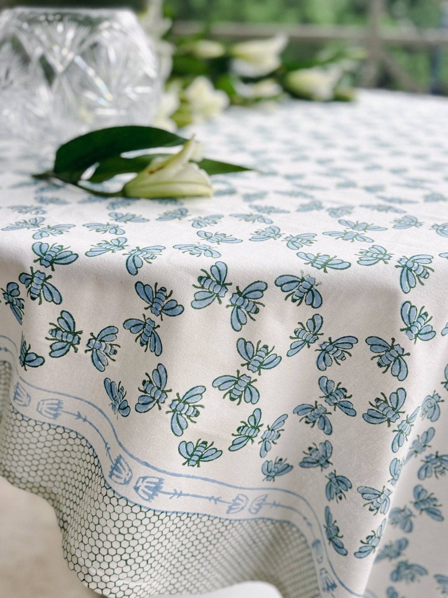 Table Throw - Honeybee - Uniform Blue & Sage - Bella Boutique