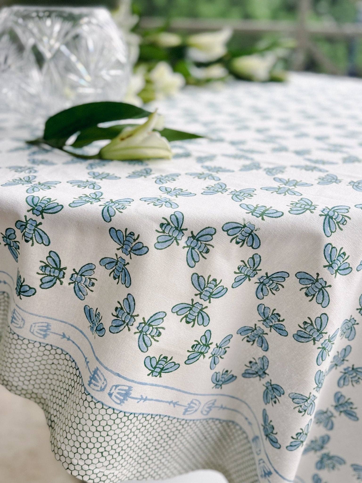 Table Throw - Honeybee - Uniform Blue & Sage - Bella Boutique