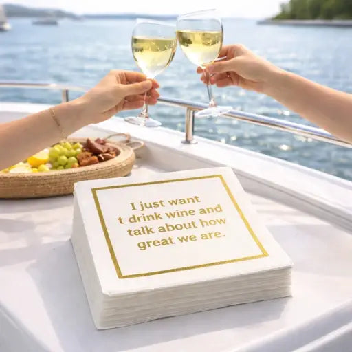 Linen-Feel Cocktail Napkins, Want to Drink Wine - Bella Boutique