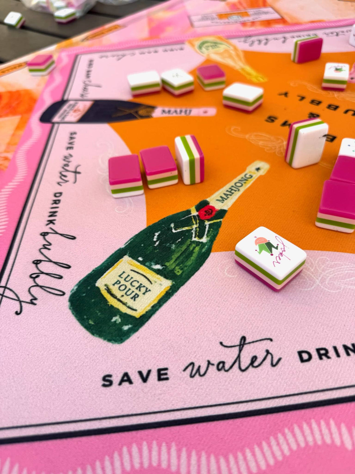 NEW NEOPRENE Bams & Bubbly Mahjong Mat | Champagne & Mahj - Bella Boutique