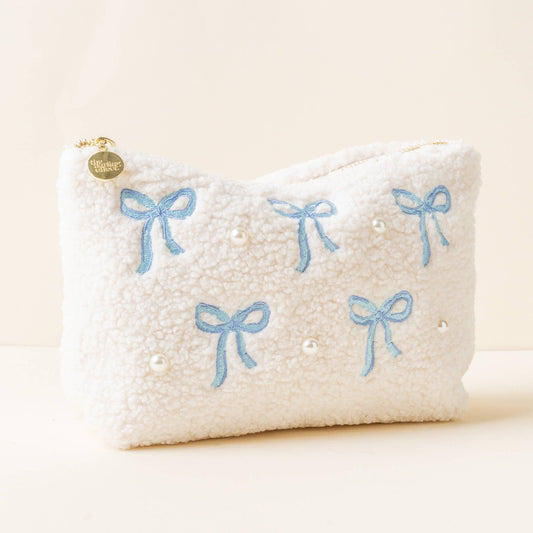 Teddy Pouch-Bows Blue - Bella Boutique