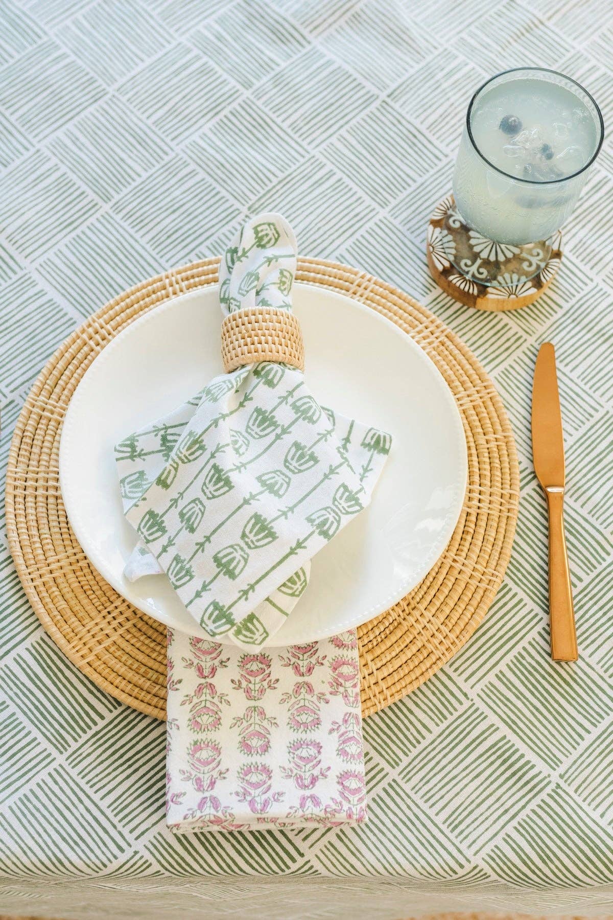 Table Throw - Striped, Sage - Bella Boutique