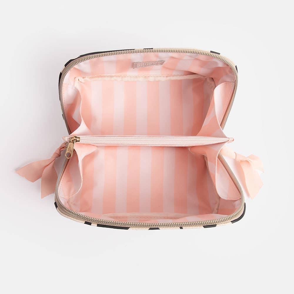 Charcoal Mono Flower Diagonal Cosmetic Bag - Bella Boutique