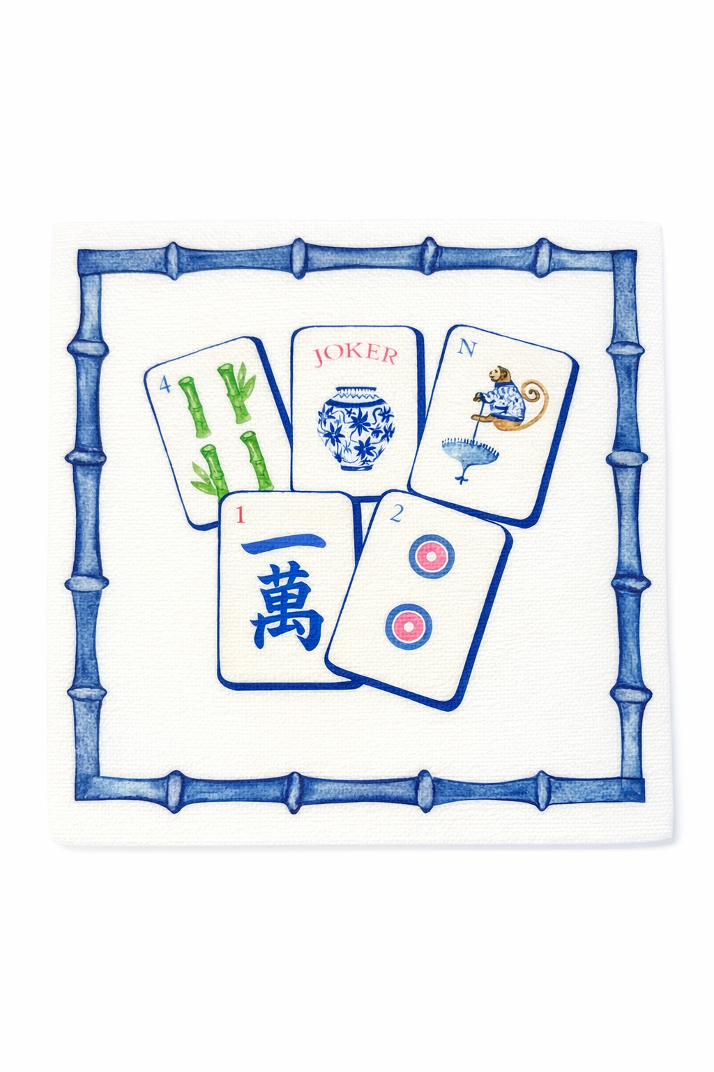 Linen-Feel Cocktail Napkins, Preppy Mahjong  - Bella Boutique
