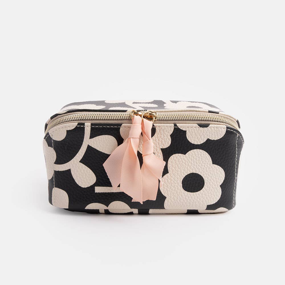 Charcoal Mono Flower Diagonal Cosmetic Bag - Bella Boutique
