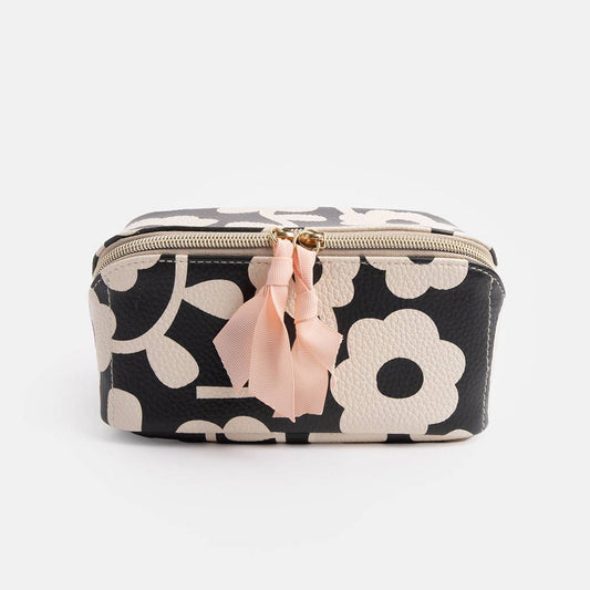 Charcoal Mono Flower Diagonal Cosmetic Bag - Bella Boutique