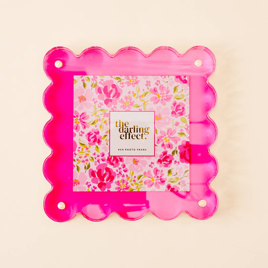 Square Scalloped Acrylic Frame-Hot Pink - Bella Boutique
