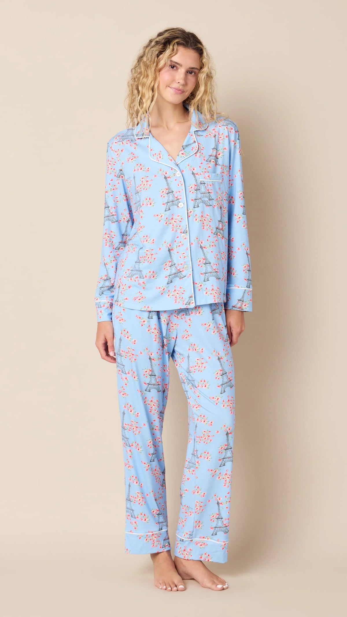 Petals Over Paris Pima Knit Long Pajama Set
