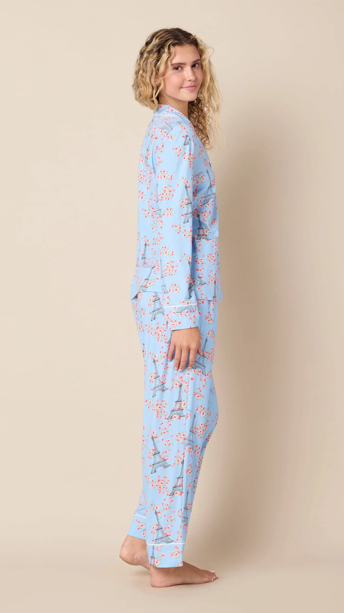 Petals Over Paris Pima Knit Long Pajama Set