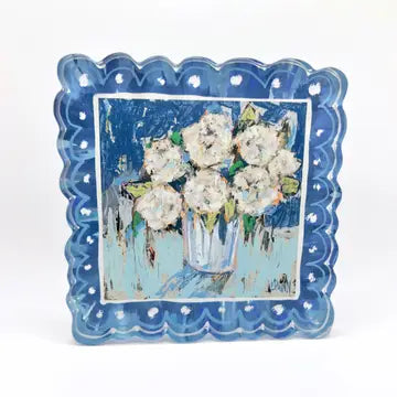 SCALLOPED BLUE HYDRANGEA ACRYLIC BLOCK